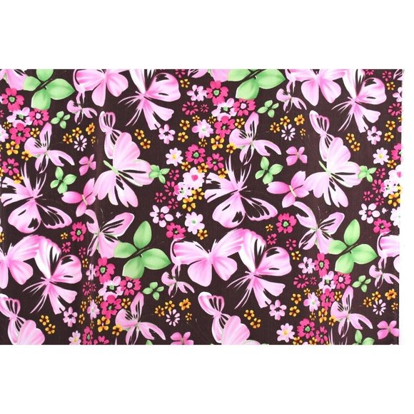 Brown Pink Floral Fabric Appx 47" " x 59.5" Remnant Irregular Cut - Picture 2 of 4